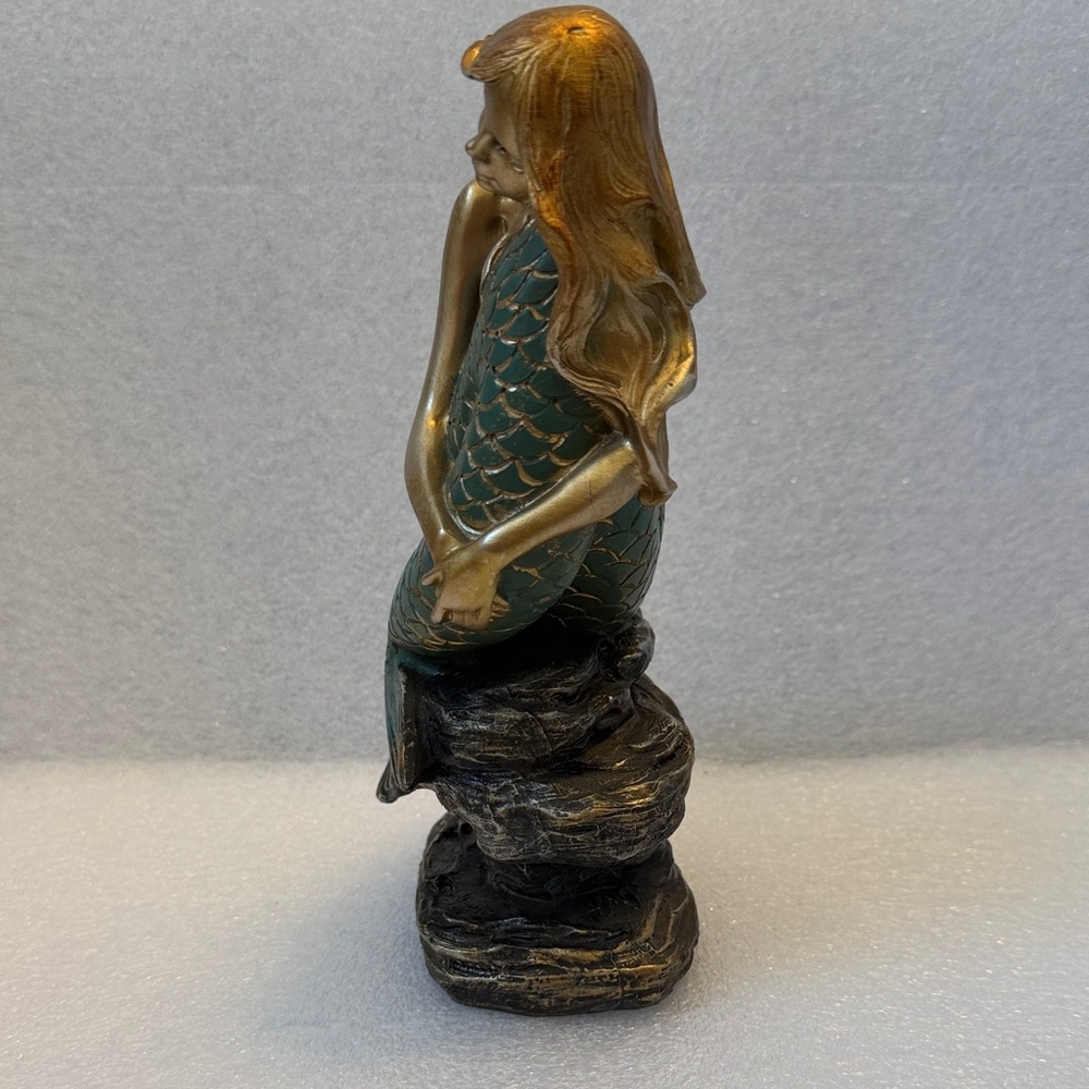 Vintage Gold and Green Mermaid Sculpture Figurine - Picture 5 of 7